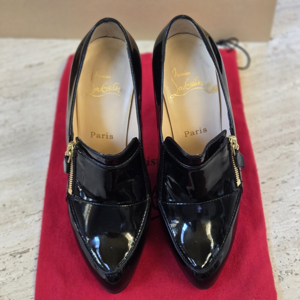 Louboutin Black Patent Lapano Loafer Zipper Booties - EUC - Picture 5 of 11